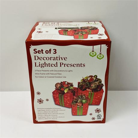 New Set of 3 Decorative Lighted Presents - Indoor or Covered Outdoor Use