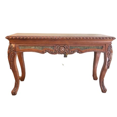 Contemporary Carved Cherry and Stone Inlaid Sofa Table