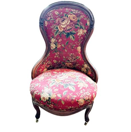 Vintage Victorian Style Side Chair with Tapestry-Style Upholstery