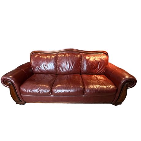 Leather and Wood Accent Sofa
