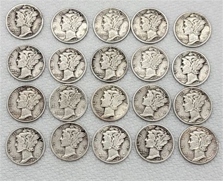 US Mercury Silver Dime (Lot of 20)