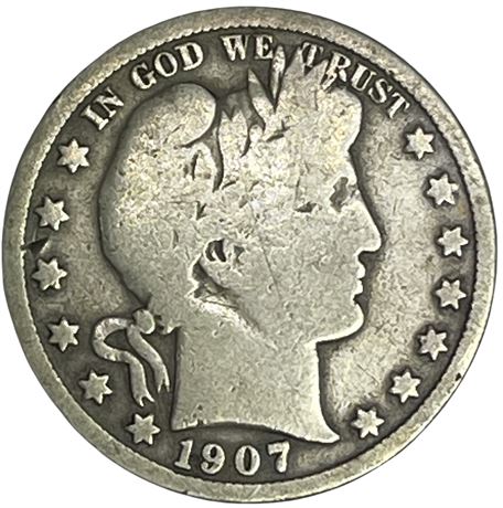 1907 D US Barber Silver Half Dollar