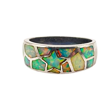 Opal Inlaid Sterling Silver Band Ring