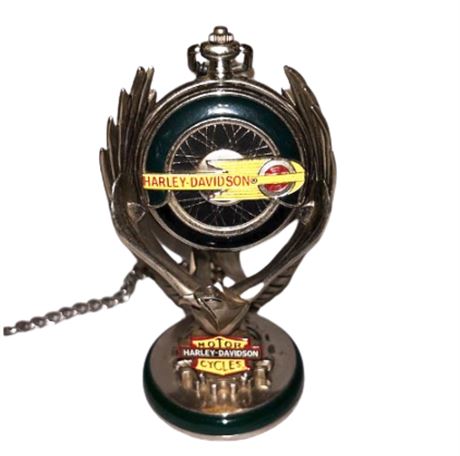 Franklin Mint Harley-Davidson 1936 Knucklehead pocket watch stand & chain