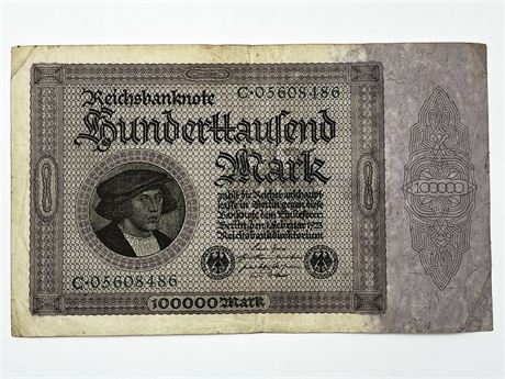 1923 Germany 100,000 Mark Currency Note
