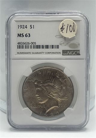 1924 Silver Peace Dollar NGC MS63