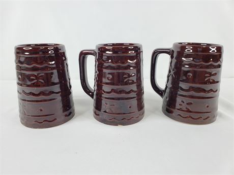 4 Marcrest Made in USA Dot & Daisy Brown Mugs