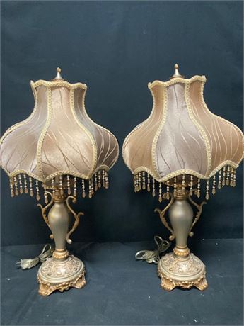 (2) Vintage European Style Resin Carved Table Lamps 26"T