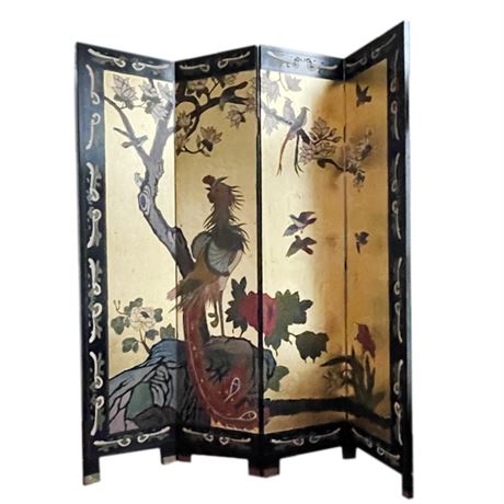 Vintage Oriental Gold Lacquer Room Divider Folding Screen
