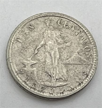 1945 Philippines 10 Centavas World Silver Coin